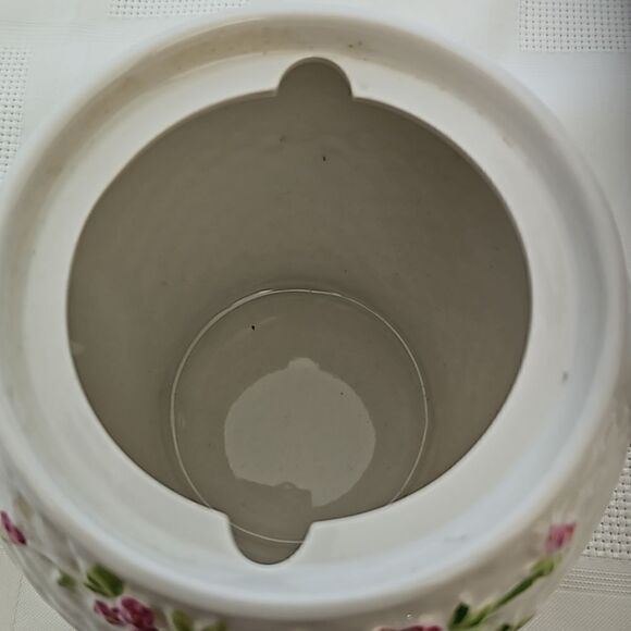 Vintage A Teleflora Gift 1985 Flower Teapot Basketweave Texture Pink/ White - Picture 9 of 16